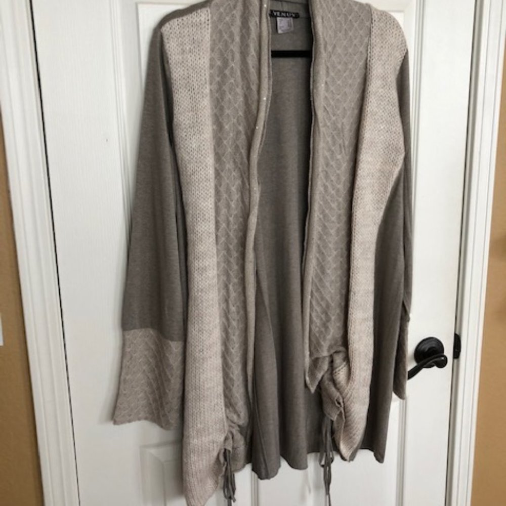 Venus Gray Layered Open Drawstring Cardigan